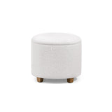 Sgabello imbottito bianco Storiano S con rivestimento in tessuto strutturato e quattro brevi piedi in legno di hjh LIVING – vista a 360° (vista frontale 0°)