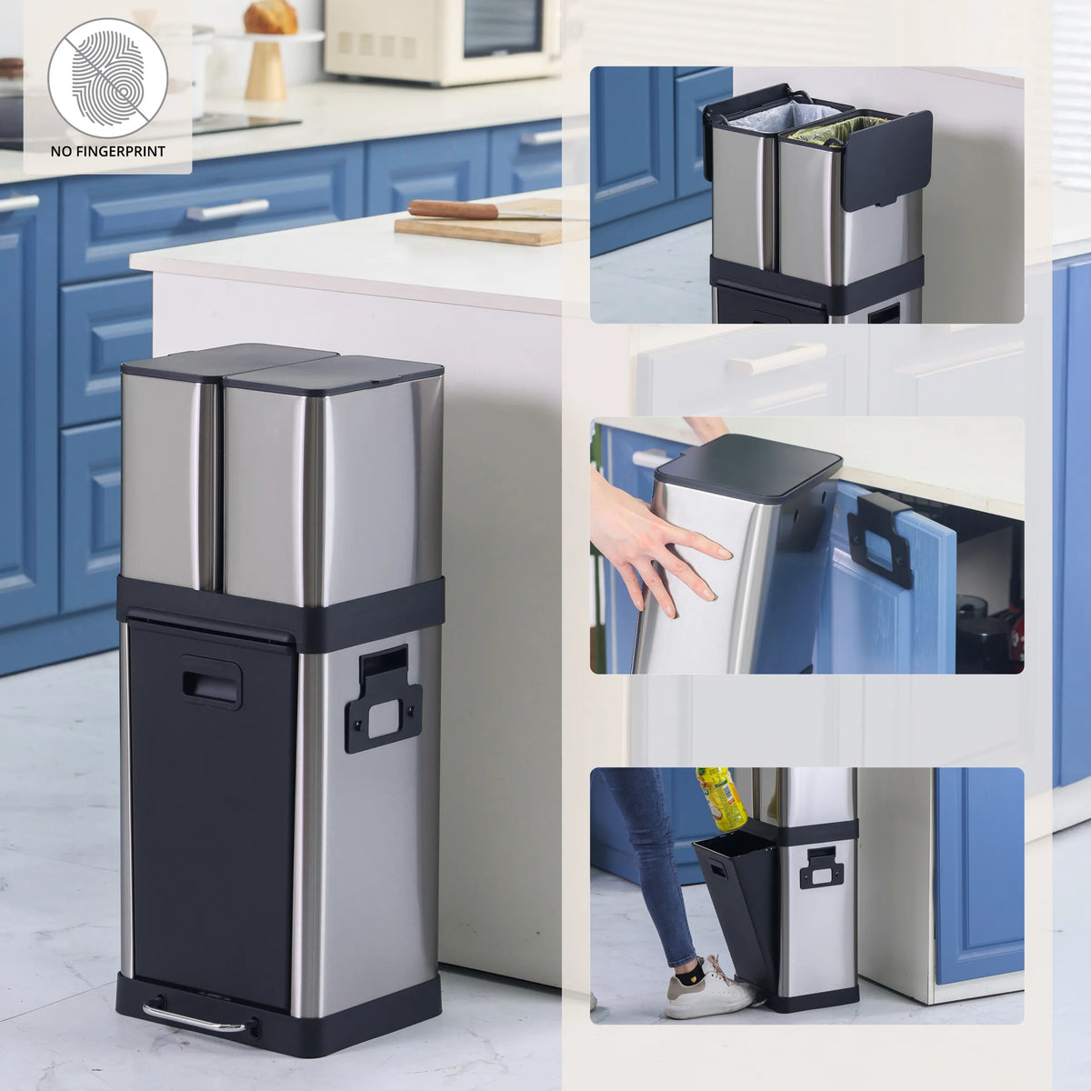 Cestini CLEAN 3 in argento con pedale e due scomparti per la separazione dei rifiuti di hjh OFFICE