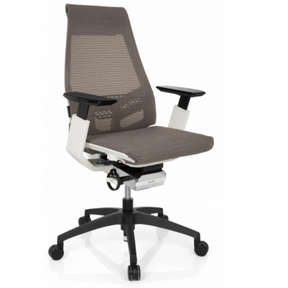 Profi-Bürostuhl GENIDIA SMART WHITE mit grauem Netzbezug, weißen Armschalen und schwarzem Fußkreuz von hjh OFFICE
