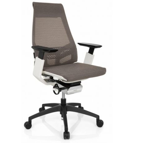 Profi-Bürostuhl GENIDIA SMART WHITE mit grauem Netzbezug, weißen Armschalen und schwarzem Fußkreuz von hjh OFFICE
