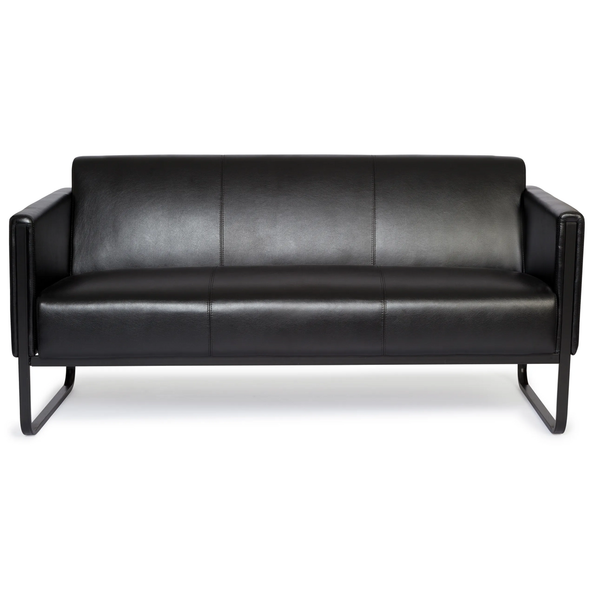 Sofà lounge nero BALI BLACK a tre posti con braccioli e struttura in metallo di hjh OFFICE – vista a 360° (vista frontale 0°)