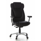 Poltrona professionale EMBASSY 200 L nera con braccioli e base argentata a cinque ruote di hjh OFFICE – vista a 360° (vista frontale 20°)