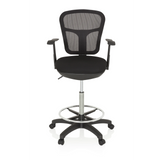 Sedia da banco TOP WORK 108 nera con schienale in rete, poggiapiedi e base a cinque ruote di hjh OFFICE – vista a 360° (vista frontale 0°)