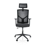 Sedia Home Office BRETON B nera con schienale in rete, poggiatesta e base a cinque ruote di hjh OFFICE – vista a 360° (vista frontale 0°)