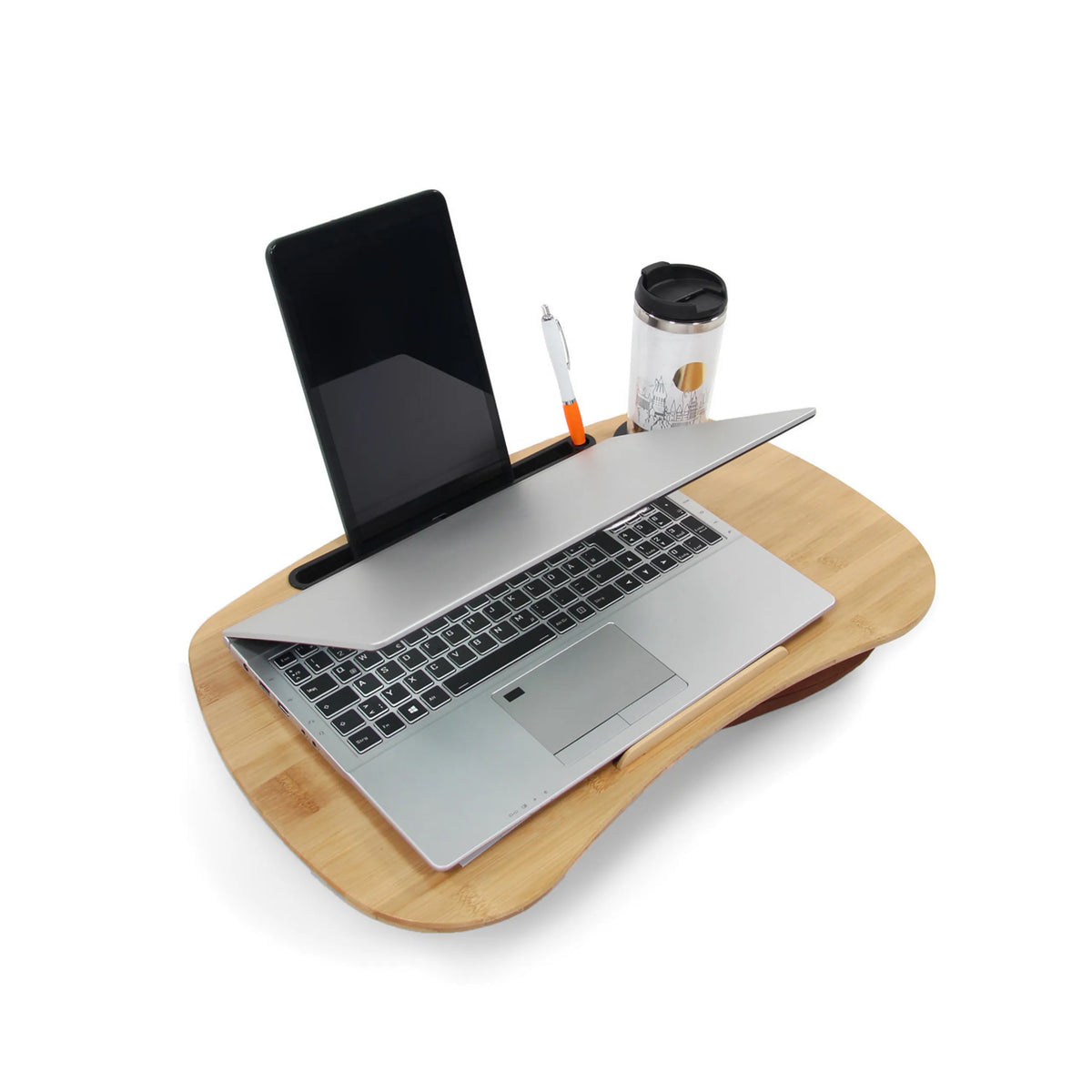 Supporto COMFILAP I marrone in bambù con laptop, penna e tazza di hjh OFFICE