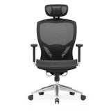 High-end Sedia da ufficio VENUS ONE nera con schienale in rete e base a cinque ruote di hjh OFFICE – vista a 360° (vista frontale 0°)