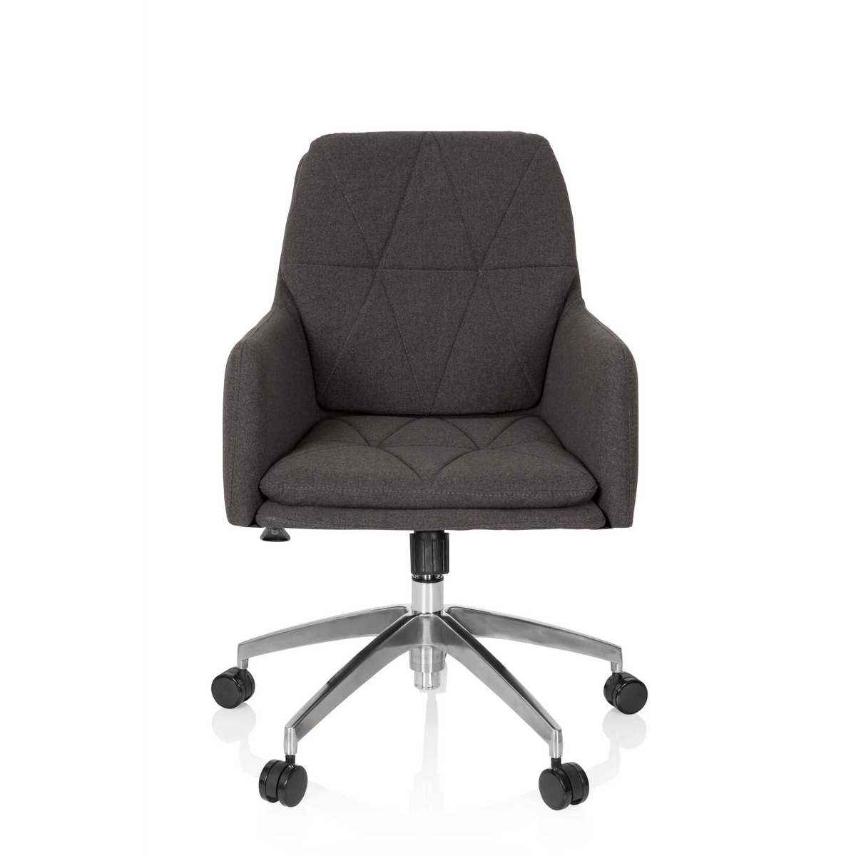 Sedia Home Office SHAKE 350 grigio scuro con motivo trapuntato e base a cinque ruote di hjh OFFICE – vista a 360° (vista frontale 0°)