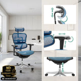 Poltrona di lusso blu ERGOHUMAN ULTRA GEN2 con poggiatesta e braccioli regolabili di hjh OFFICE (immagine generata dall’IA)