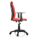 Sedia girevole per bambini TEEN GAME AL rossa e bianca con braccioli e base nera a cinque ruote di hjh OFFICE – vista a 360° (profilo laterale 100°)