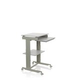 Scrivania in piedi grigia WORKSTATION con ripiano e quattro ruote di hjh OFFICE – vista a 360° (vista frontale a tre quarti 60°)