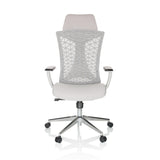 Sedia da ufficio professionale FALEO W grigia con schienale in rete e base a cinque ruote di hjh OFFICE – vista a 360° (vista frontale 0°)