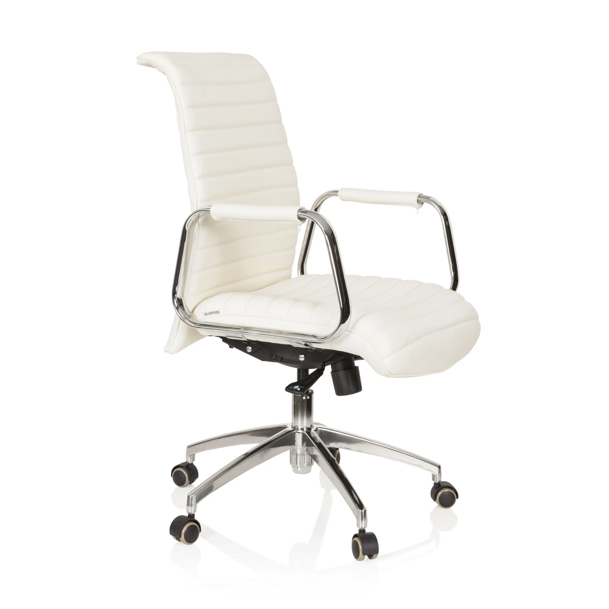 Poltrona professionale ASPERA 10 bianco crema con braccioli e base a cinque ruote di hjh OFFICE – vista a 360° (vista frontale a tre quarti 60°)