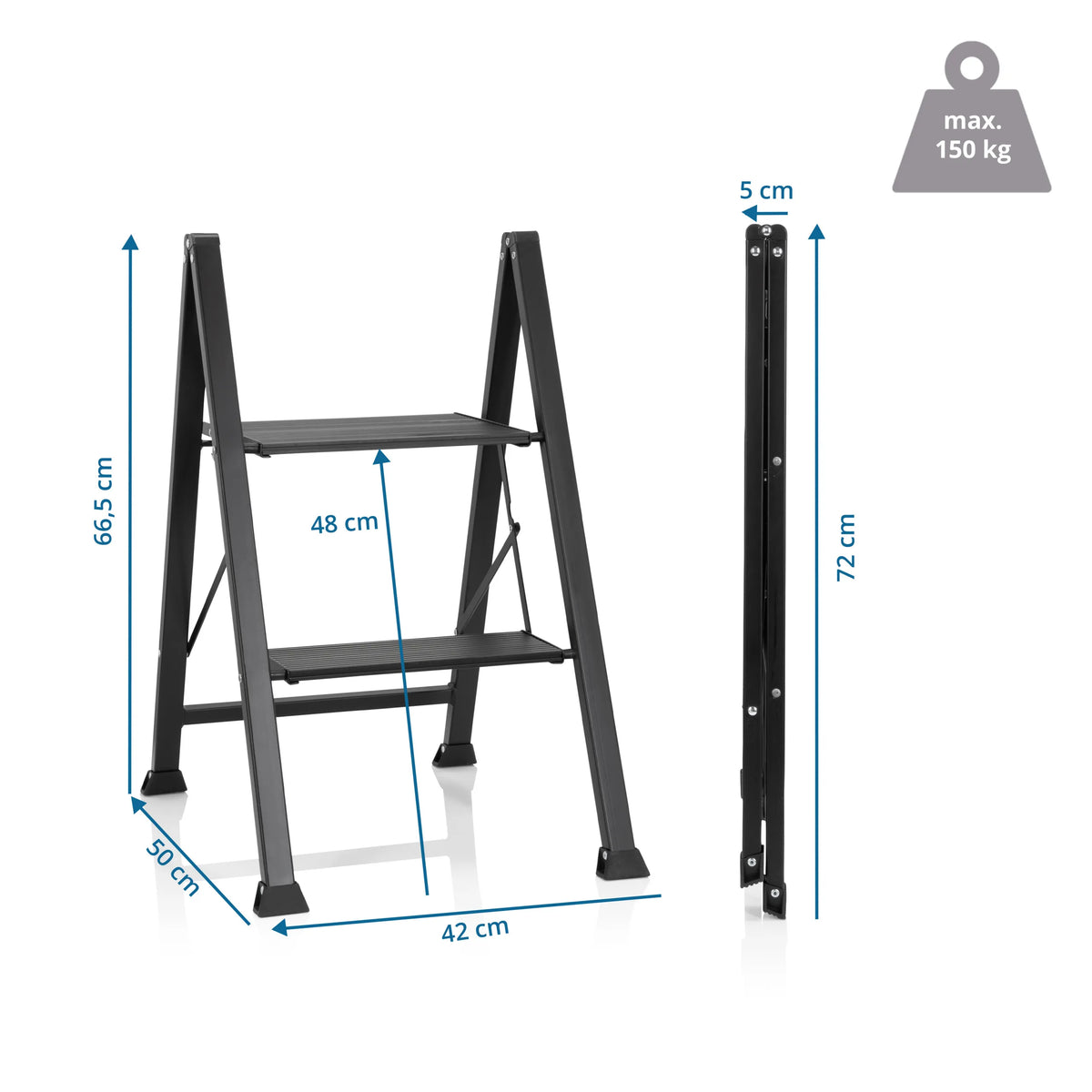 Disegno tecnico della Scala richiudibile SOLID W5 con un'altezza di 66,5 cm di hjh OFFICE
