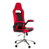 Sedia da gaming GAME SPORT PRO rosso-nera con braccioli e base a cinque ruote di MyBuero – vista a 360° (vista frontale a tre quarti 45°)