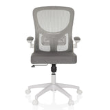 Sedia Home Office BELIO W grigia con schienale in rete e base bianca a cinque ruote di hjh OFFICE – vista a 360° (vista frontale 0°)