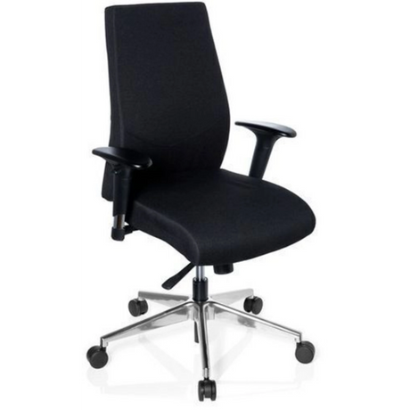 Profi-Bürostuhl PRO-TEC 250 in Schwarz mit Armlehnen und silbernem Sternfuß auf Rollen von hjh OFFICE