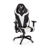 Sedia da gaming PROMOTER I bianca e nera con braccioli e base a cinque ruote di hjh OFFICE – vista a 360° (vista frontale 20°)