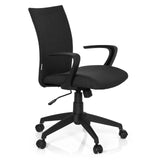 Sedia Home Office SOFT nera con braccioli e base a cinque ruote di hjh OFFICE – vista a 360° (vista frontale a tre quarti 60°)
