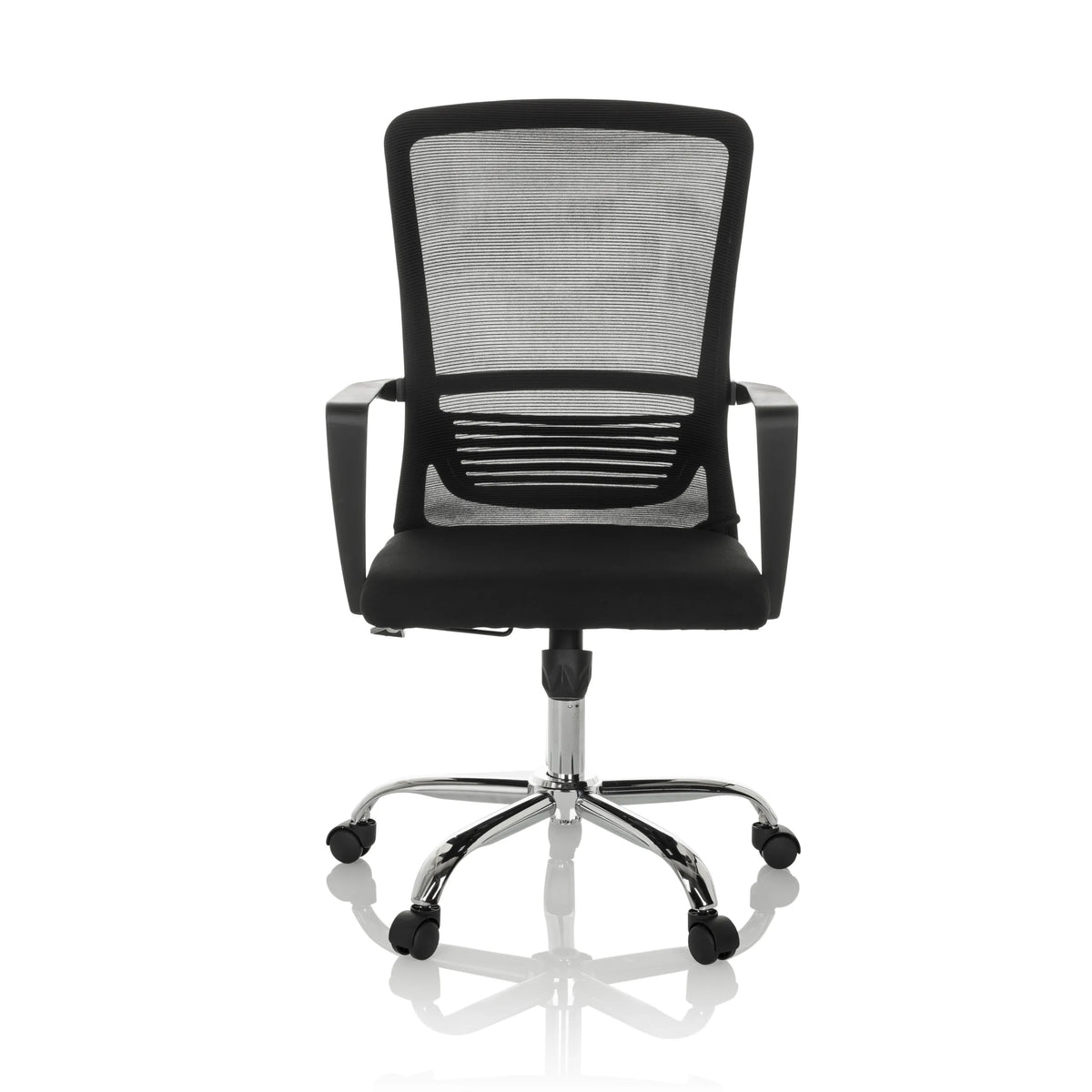 Sedia Home Office STAR-TEC S nera con schienale in rete e base a cinque ruote di hjh OFFICE – vista a 360° (vista frontale 0°)