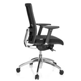 Sedia da ufficio professionale ASTRA BASE N nera con schienale in rete e base lucida a cinque ruote di hjh OFFICE – vista a 360° (profilo laterale 100°)