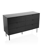 Madia nera KARBY S con frontali a scanalature verticali e sei pomelli di hjh LIVING – vista a 360° (vista frontale 15°)