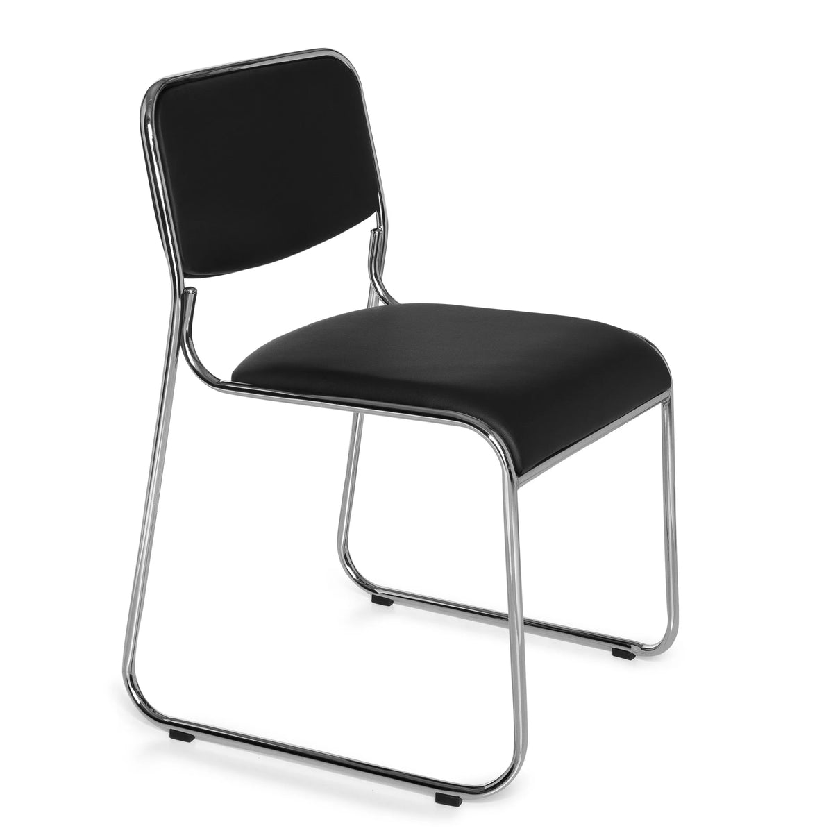 Sedia visitatore nera KOLTA con imbottitura e struttura in cromo di hjh OFFICE – vista a 360° (vista frontale a tre quarti 60°)