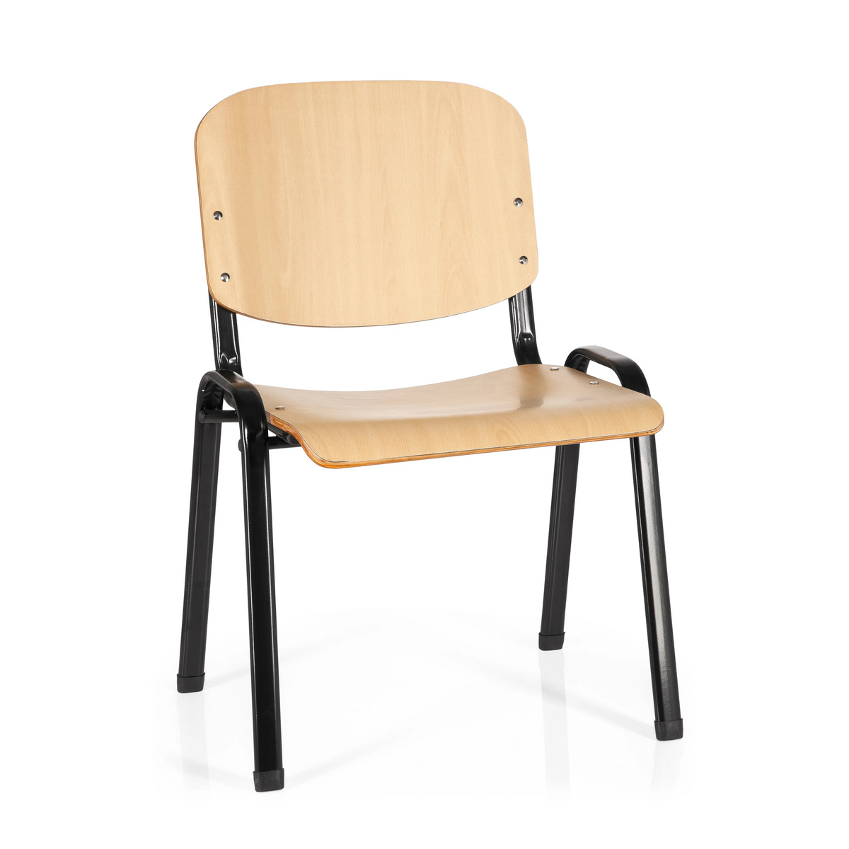 Vierfußstuhl XT 600 SW H mit Sitzfläche und Rückenlehne aus Buche und schwarzem Gestell von hjh OFFICE – 360-Grad-Ansicht (Frontansicht 20°)