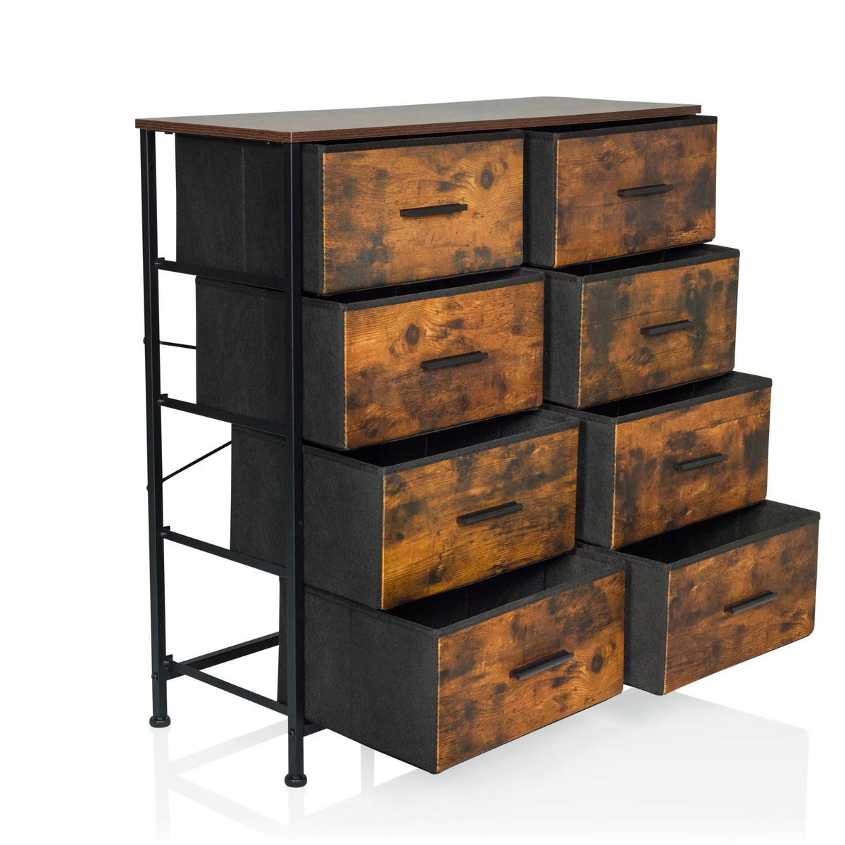 Kommode RAGALA LIGHT in Räuchereiche mit acht Schubladen und schwarzem Metallgestell von hjh LIVING