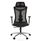 Sedia da ufficio professionale KAMIAK nera con schienale in rete e base a cinque ruote di hjh OFFICE – vista a 360° (vista frontale 0°)
