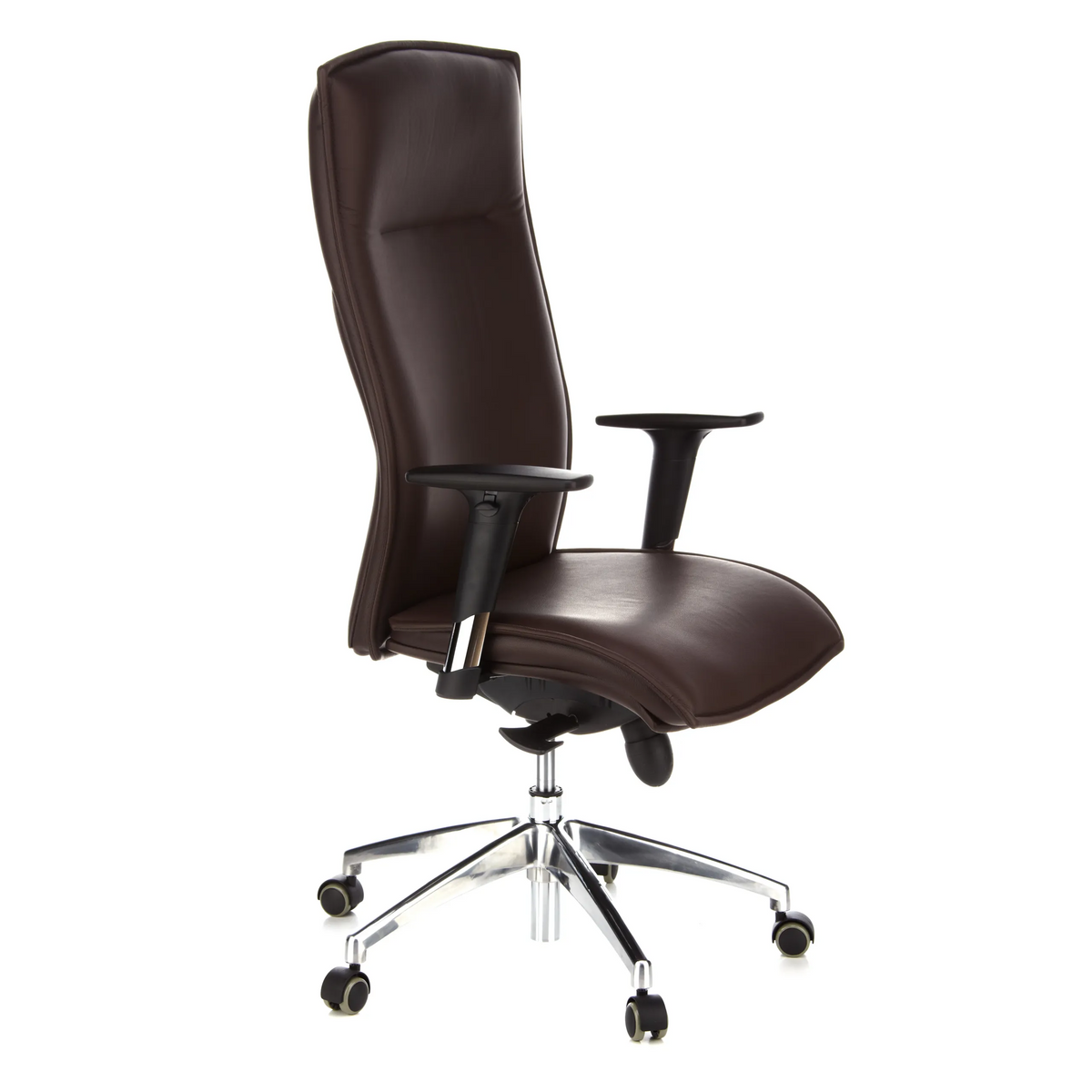 Poltrona di lusso MURANO 20 marrone scuro con braccioli e base a cinque ruote di hjh OFFICE – vista a 360° (vista frontale a tre quarti 60°)