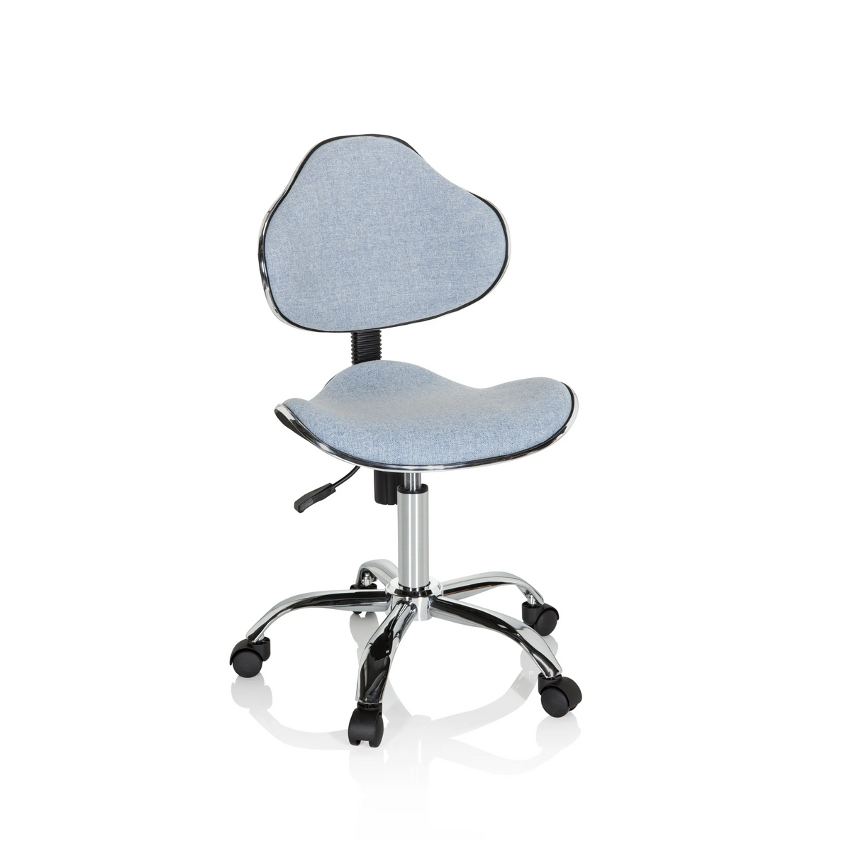 Sedia girevole per bambini KIDDY GTI-3 blu con seduta imbottita e base a cinque ruote di hjh OFFICE – vista a 360° (vista frontale 20°)