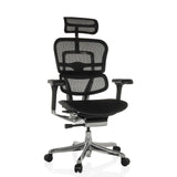 Poltrona di lusso ERGOHUMAN GEN2 nera con schienale in rete e base a cinque ruote di hjh OFFICE – vista a 360° (vista frontale 15°)