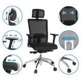 Sedia da ufficio professionale ASTRA LUX in nero con schienale in rete e diverse possibilità di regolazione di hjh OFFICE