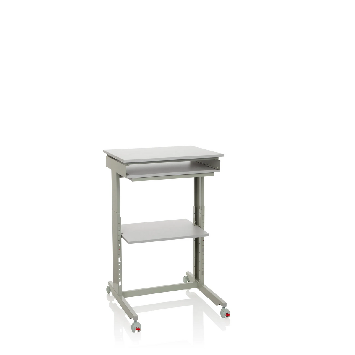 Scrivania in piedi grigia WORKSTATION con ripiano e quattro ruote di hjh OFFICE – vista a 360° (vista frontale 20°)