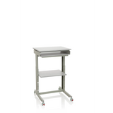 Scrivania in piedi grigia WORKSTATION con ripiano e quattro ruote di hjh OFFICE – vista a 360° (vista frontale 20°)