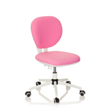 Sedia girevole per bambini KID VIVO rosa con base bianca e cinque rotelle di hjh OFFICE – vista a 360° (vista frontale a tre quarti 40°)