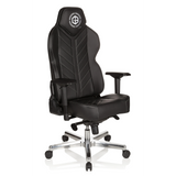 Schwarzer Gamingstuhl GAMEBREAKER COLOSSUS mit Armlehnen und glänzendem Fußkreuz mit fünf Rollen von hjh OFFICE – 360-Grad-Ansicht (schräge Frontansicht 40°)