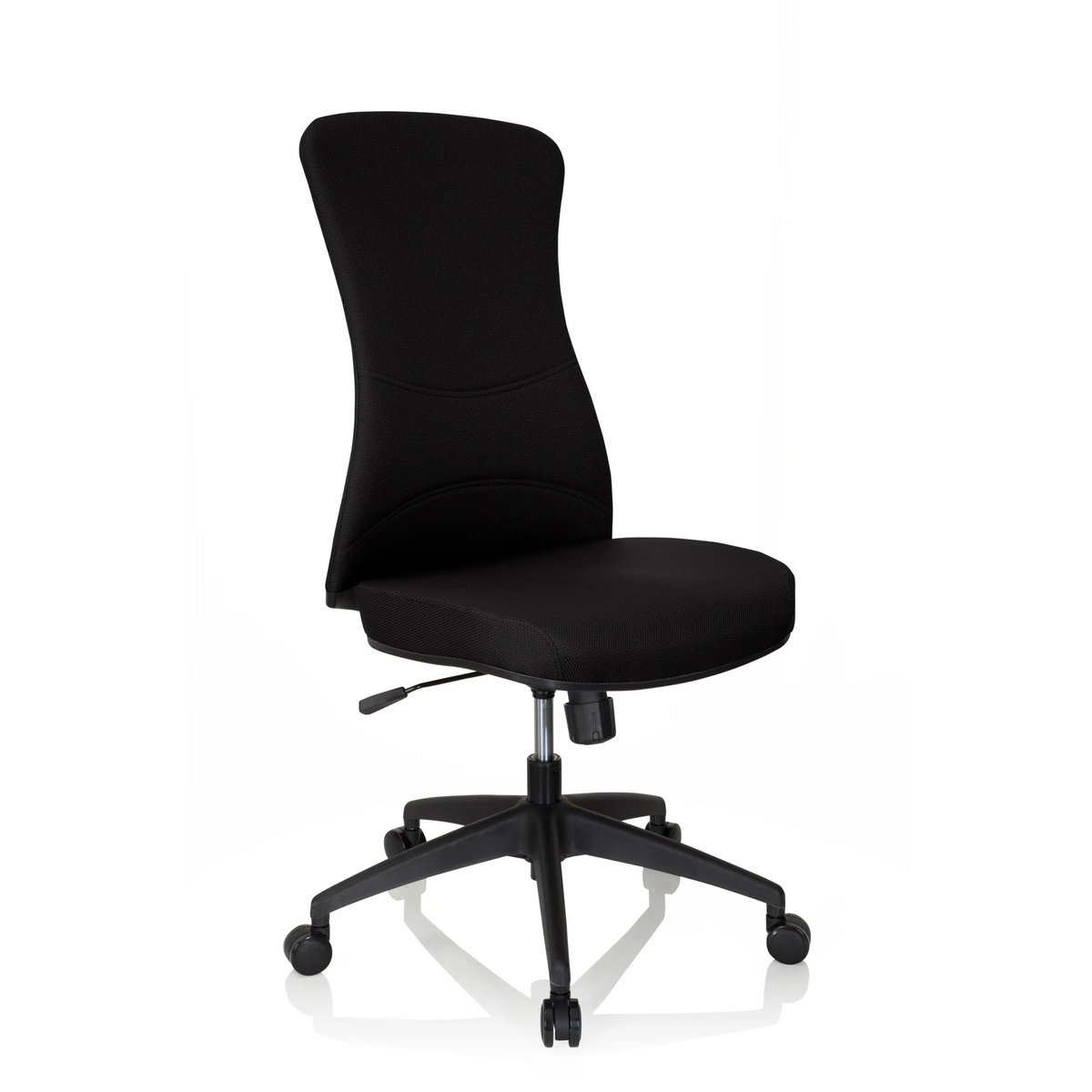 Sedia da ufficio professionale OFFICE XT nera con base a stella e cinque ruote di hjh OFFICE – vista a 360° (vista frontale a tre quarti 40°)