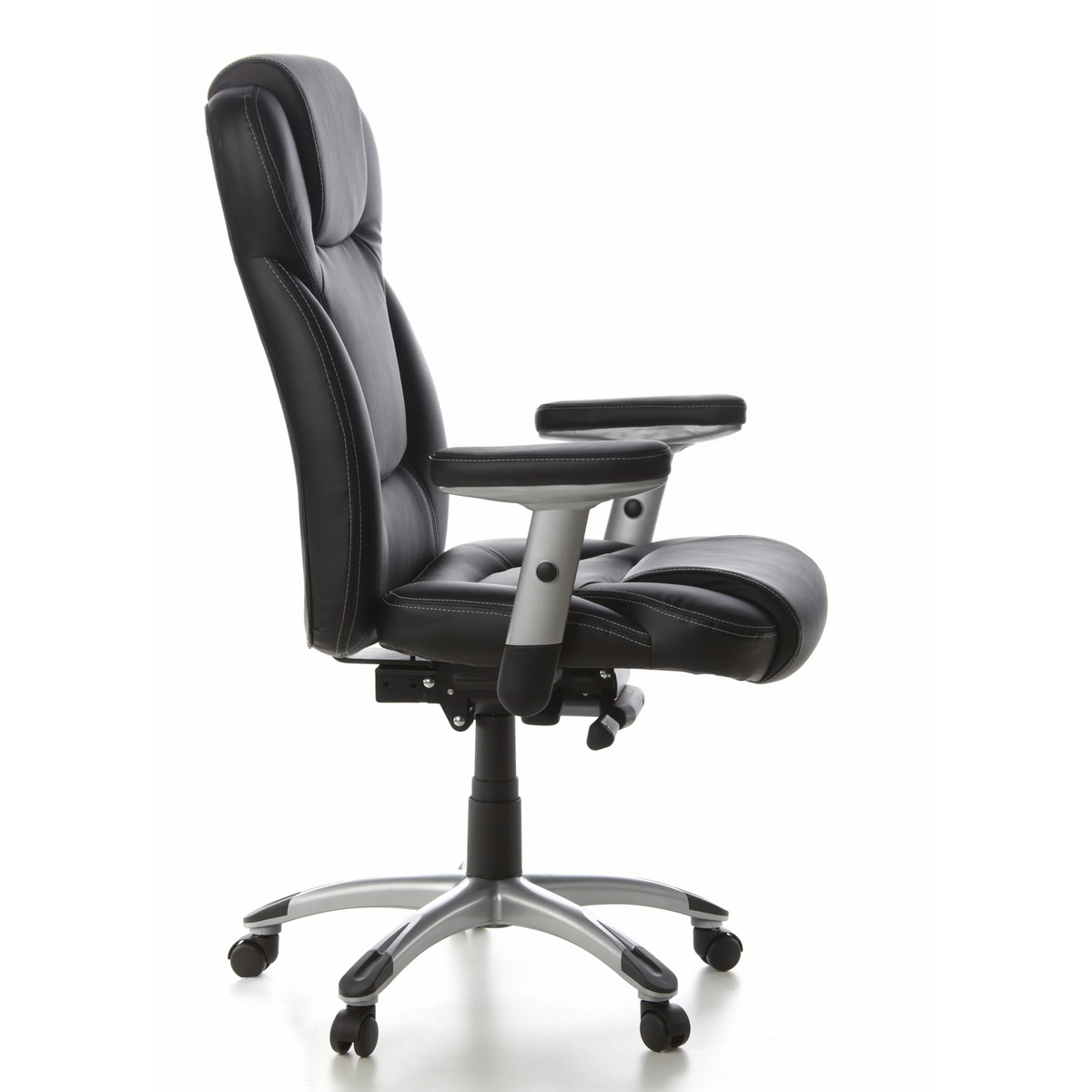 Poltrona professionale EMBASSY 200 nera con braccioli e base a cinque ruote di hjh OFFICE – vista a 360° (profilo laterale 80°)