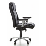 Poltrona professionale EMBASSY 200 nera con braccioli e base a cinque ruote di hjh OFFICE – vista a 360° (profilo laterale 80°)