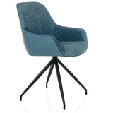 Sedia imbottita ELVERUM blu grigio con impunture e struttura a quattro gambe nera di hjh LIVING – vista a 360° (vista frontale a tre quarti 60°)