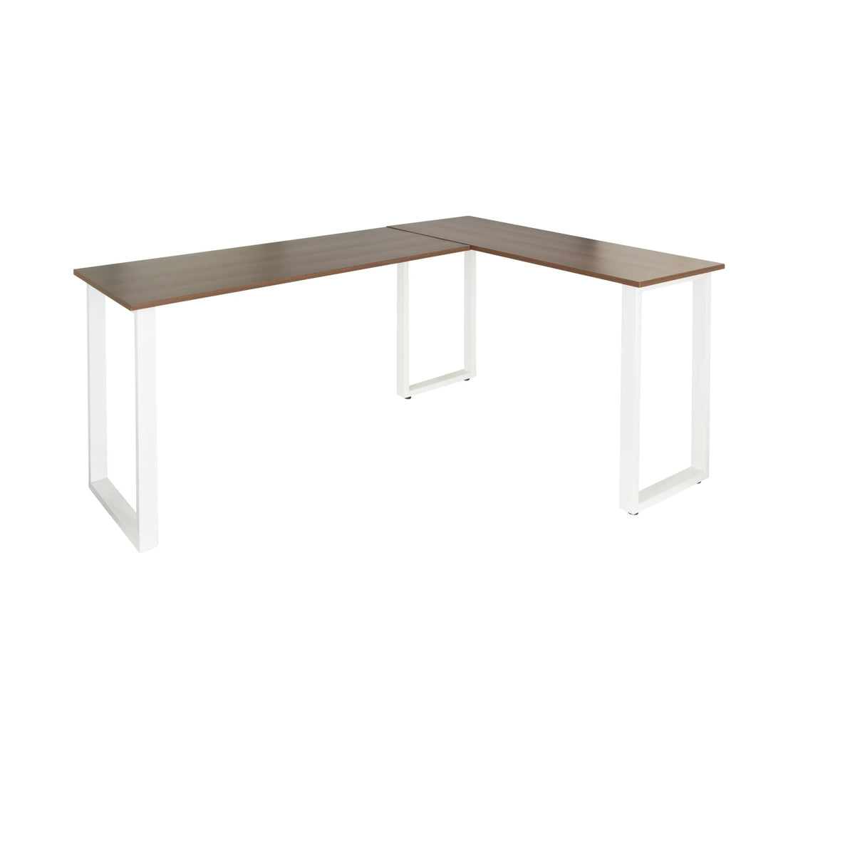 Scrivania ad angolo WORKSPACE BASIC I effetto noce con gambe a U bianche di hjh OFFICE – vista a 360° (vista frontale 0°)