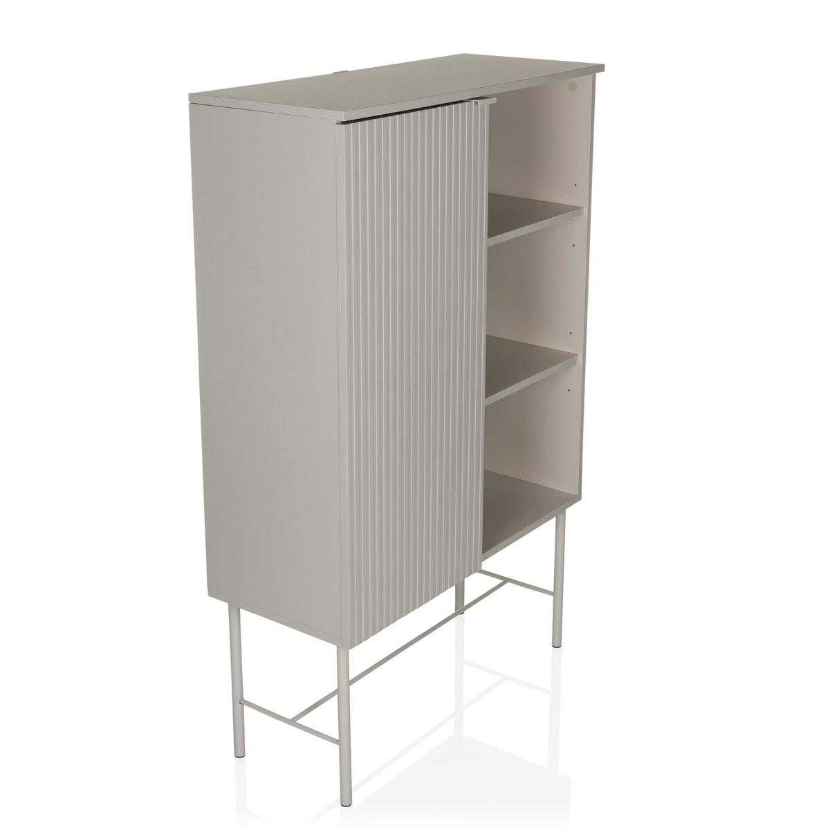 Scaffale grigio SIO con un vano a porta scanalata, due ripiani aperti e struttura di hjh LIVING – vista a 360° (vista frontale a tre quarti 45°)