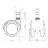 Disegno tecnico delle Rotelle per Sedia 5x ROLO FIX 11mm/50mm con un diametro di 50 mm di hjh OFFICE