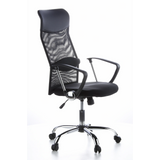 Poltrona Home Office ARIA HIGH nera con schienale in rete e base a cinque ruote di hjh OFFICE – vista a 360° (vista frontale a tre quarti 60°)