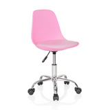 Sedia girevole per bambini FANCY II rosa con scocca curva e base a cinque ruote di hjh OFFICE – vista a 360° (vista frontale a tre quarti 40°)