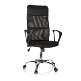 Schwarzer Homeoffice-Chefsessel PURE NET mit Netzrücken und Fußkreuz mit fünf Rollen von hjh OFFICE – 360-Grad-Ansicht (Frontansicht 20°)
