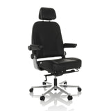 Sedia girevole XXL 24 HOURS F nera in pelle con poggiatesta e base a cinque ruote di hjh OFFICE – vista a 360° (vista frontale a tre quarti 30°)