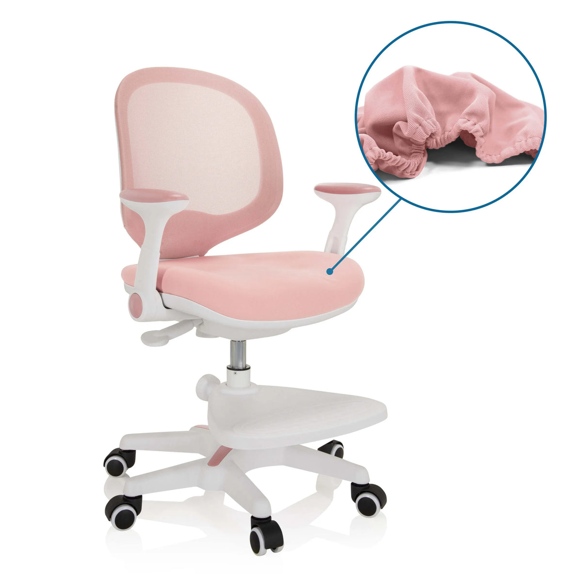 Cuscino rosa della sedia per bambini KID ERGO con vista dettagliata del rivestimento di hjh OFFICE
