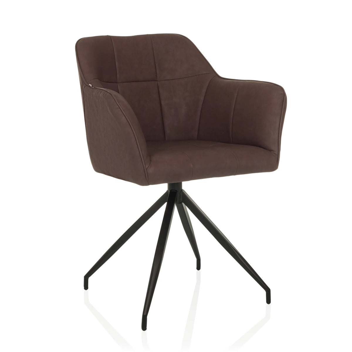 Sedia per sala da pranzo ELVERUM SPU marrone scuro con struttura a quattro gambe di hjh LIVING – vista a 360° (vista frontale a tre quarti 30°)